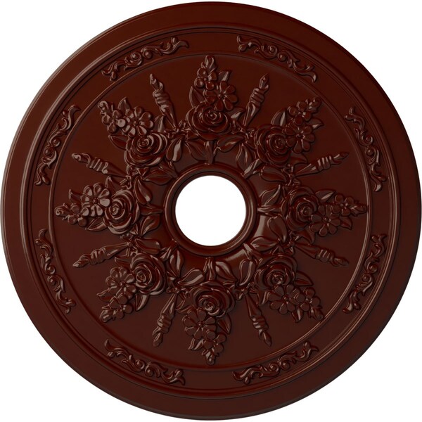 Ekena Millwork Rose and Ribbon Ceiling Medallion (Canopies up to 4"), 23 5/8"OD x 4"ID x 1 1/2"P, Brushed Mahogany CM23ROBMF - main